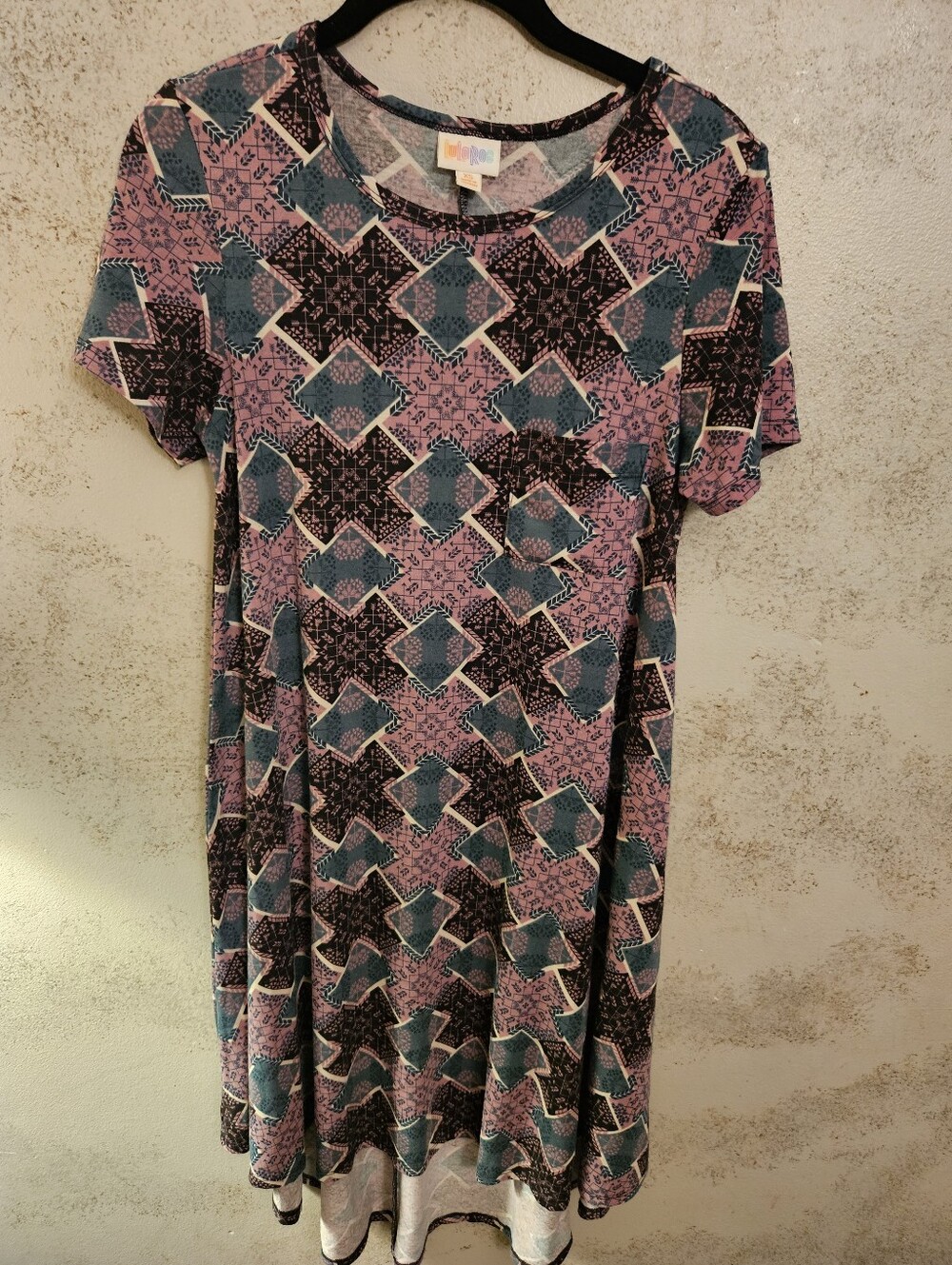 LULAROE geometric multicolor Carly dress size x small purple and teal